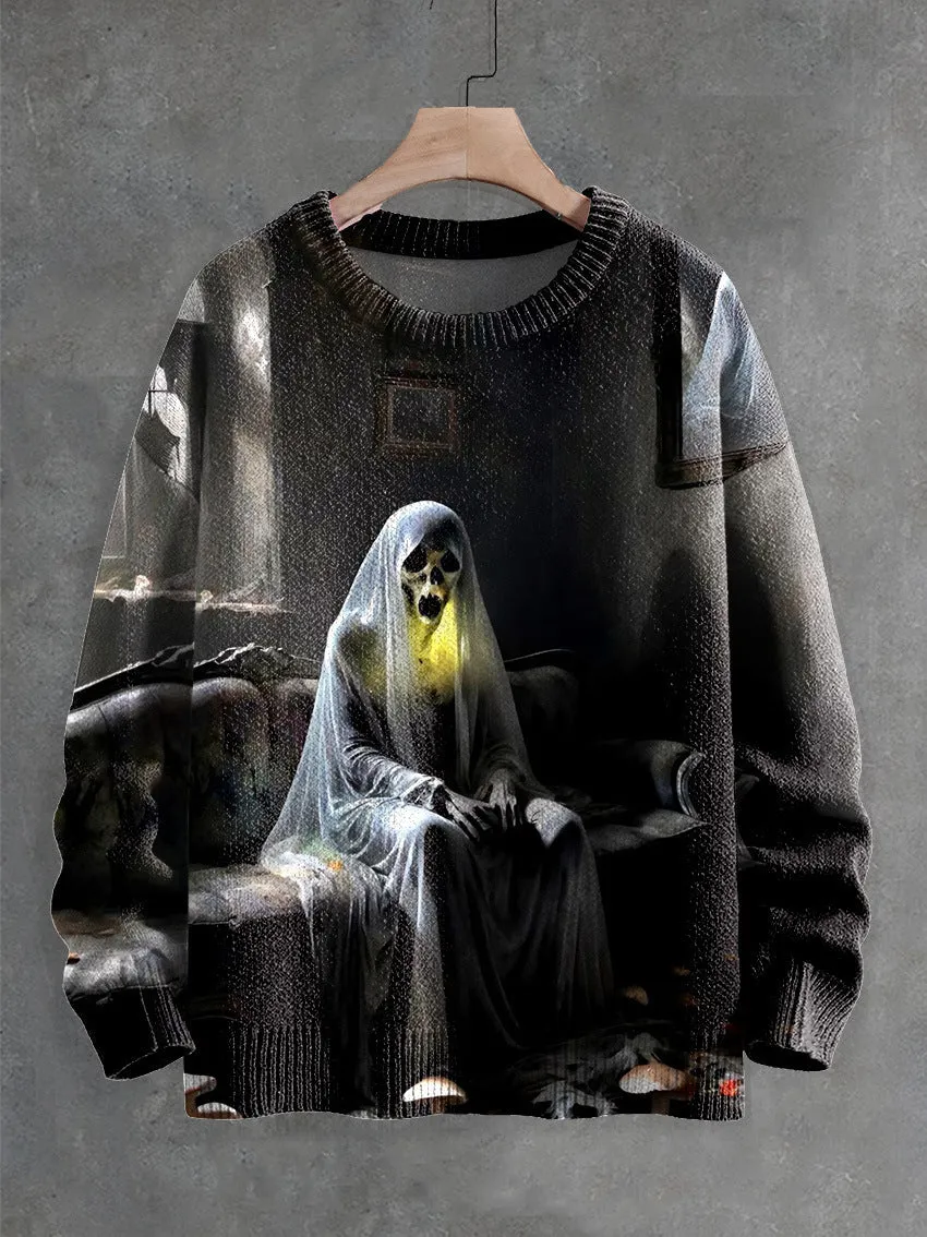 Halloween Sweater Ghost Horror Element Top Cozy Flex Fit Comfortable Layer