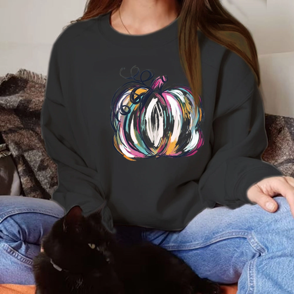 Halloween Personality Color Pumpkin Print Casual Long Sleeve Hoodie Sport Outfit