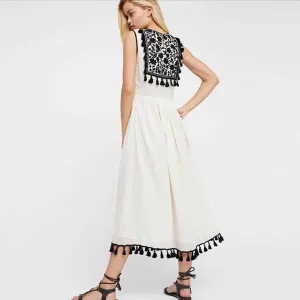 Layered Design Hand Embroidered Tassel Midi Dress