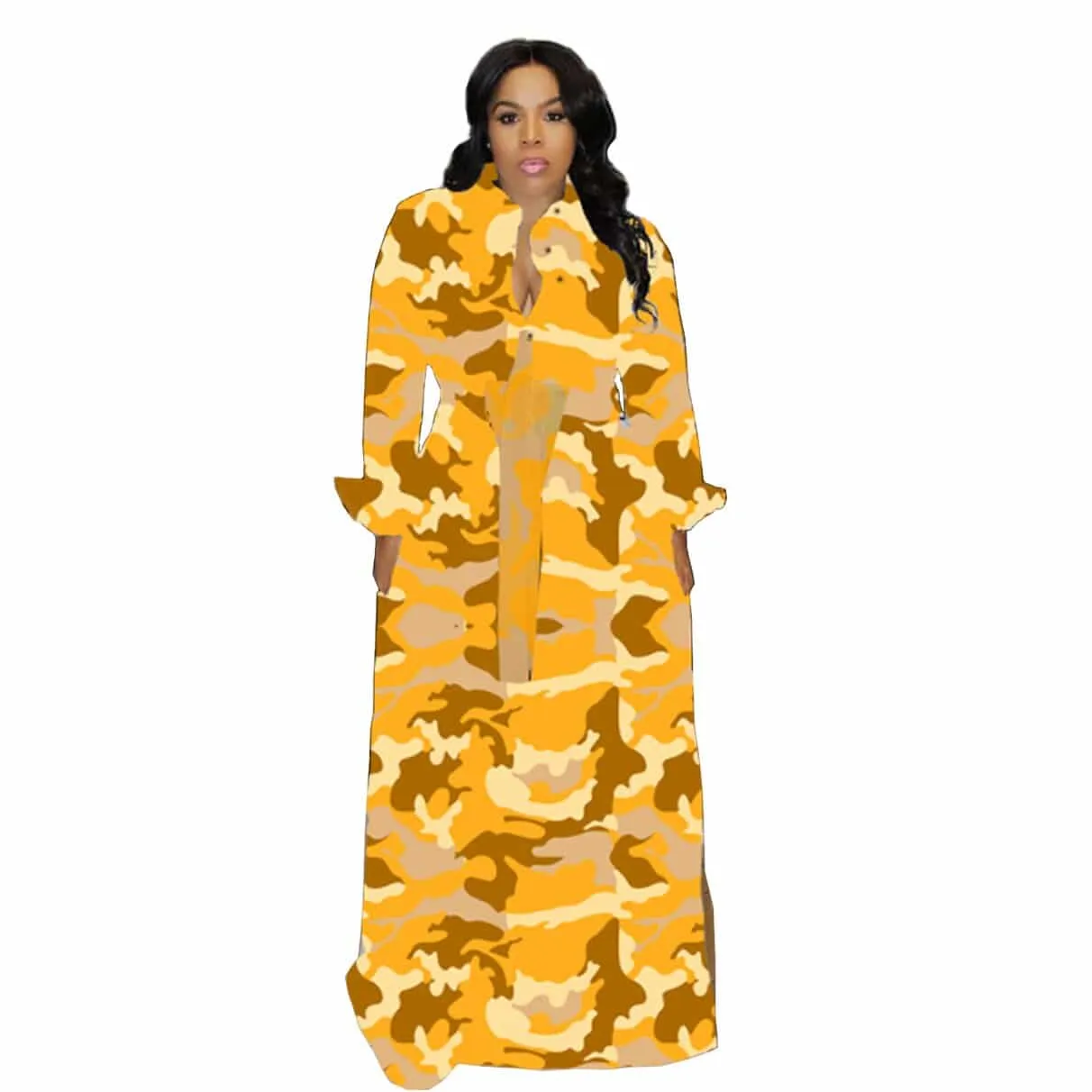 Flattering Design Sleek Look Turn Down Collar Maxi Dress