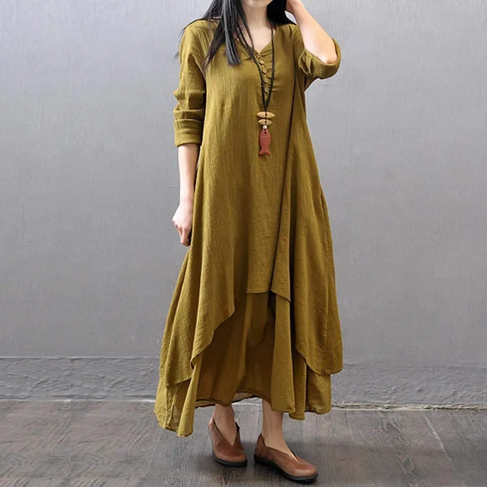 Women's Boho Linen Maxi Dress Shade Glow MoldResistantTexture