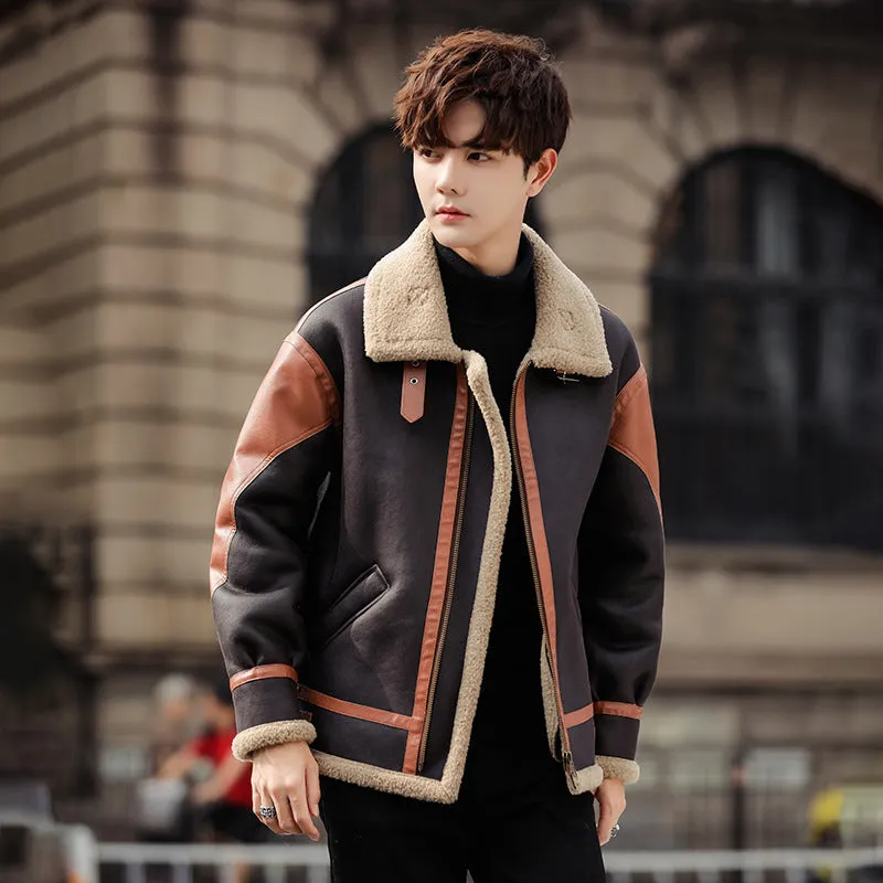 Handsome Man Fur Integrated Fleece-lined Thickened Casual Fashionable Style Coat Winter Fit Subtle Layers