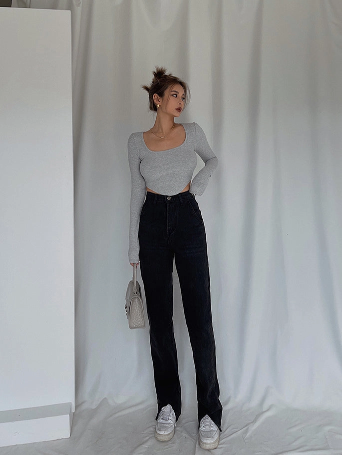 Handsome Cool Stylish Front Slit High Waist Jeans Mop Suitable Fit Outfit Ease