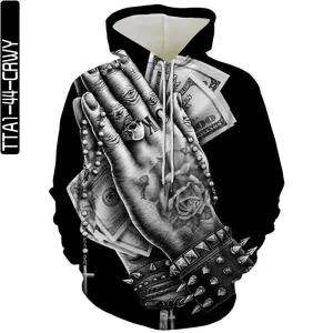Plus Fit Harajuku Style European and American Trend Digital Printing Hoodie Men