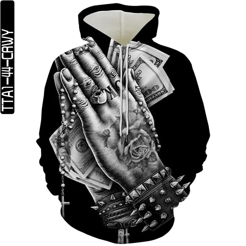 Plus Fit Harajuku Style European and American Trend Digital Printing Hoodie Men