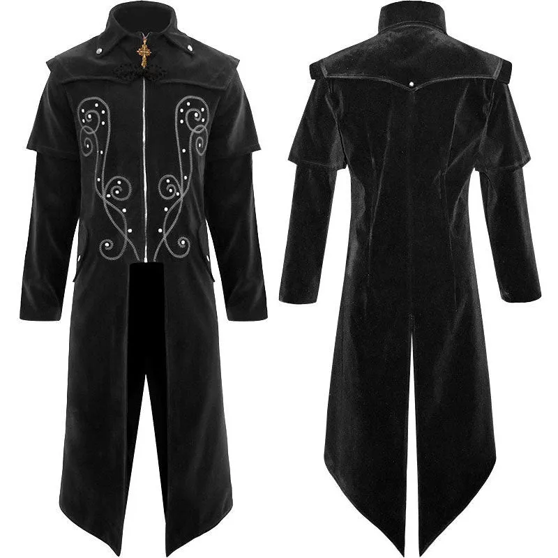 Men's Gothic Halloween Coat Stand Collar Jacket Micro Perforated Panels
