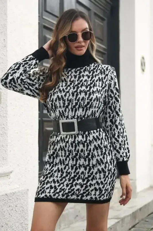 Heathered Turtleneck Dress Street Style