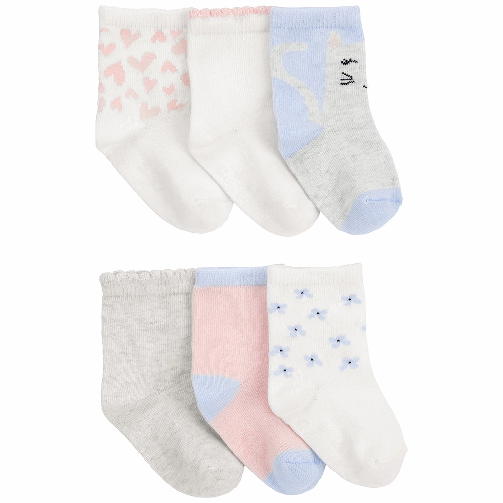 Girls' 6-Pack Cat Socks 1Q425210 Yarn Dyed Fabric