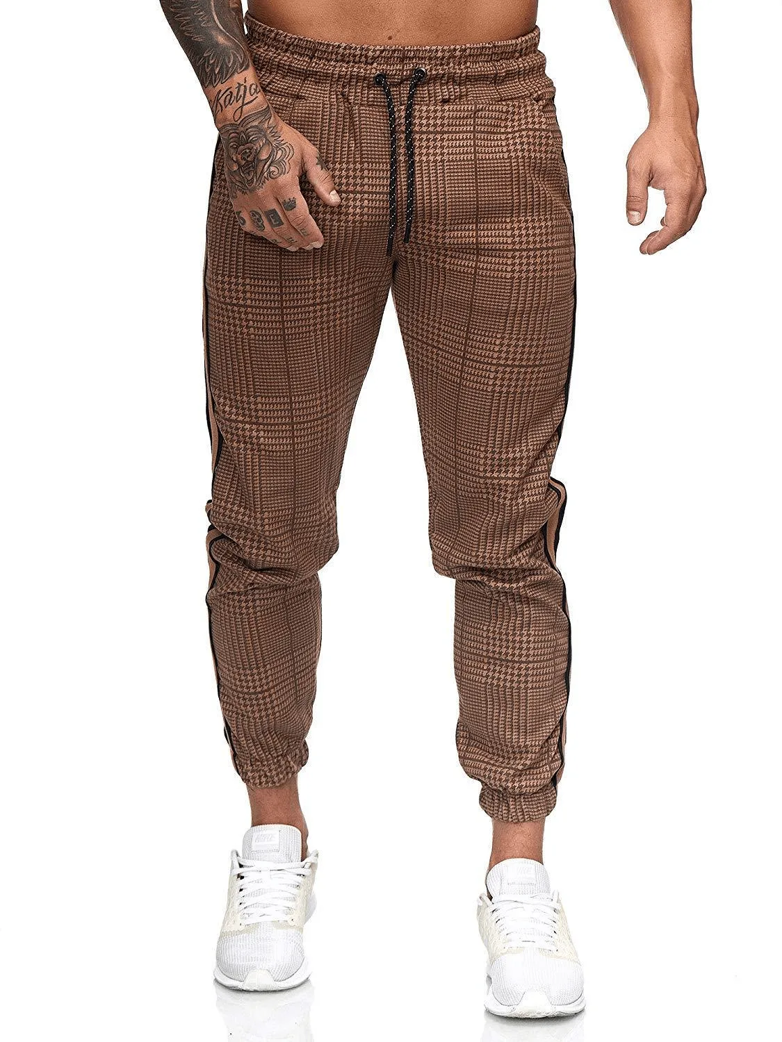 HeatRegulating Button front Men'S Casual Slim Printed Plaid Retro Pencil Pantssmall Pants