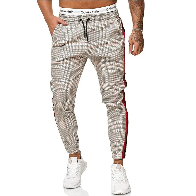 Men'S Casual Slim Printed Plaid Retro Pencil Pantssmall Pants Work Flex