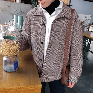 Thick and Loose Boys' All-Match Short Plaid Coat quick dry Waist String