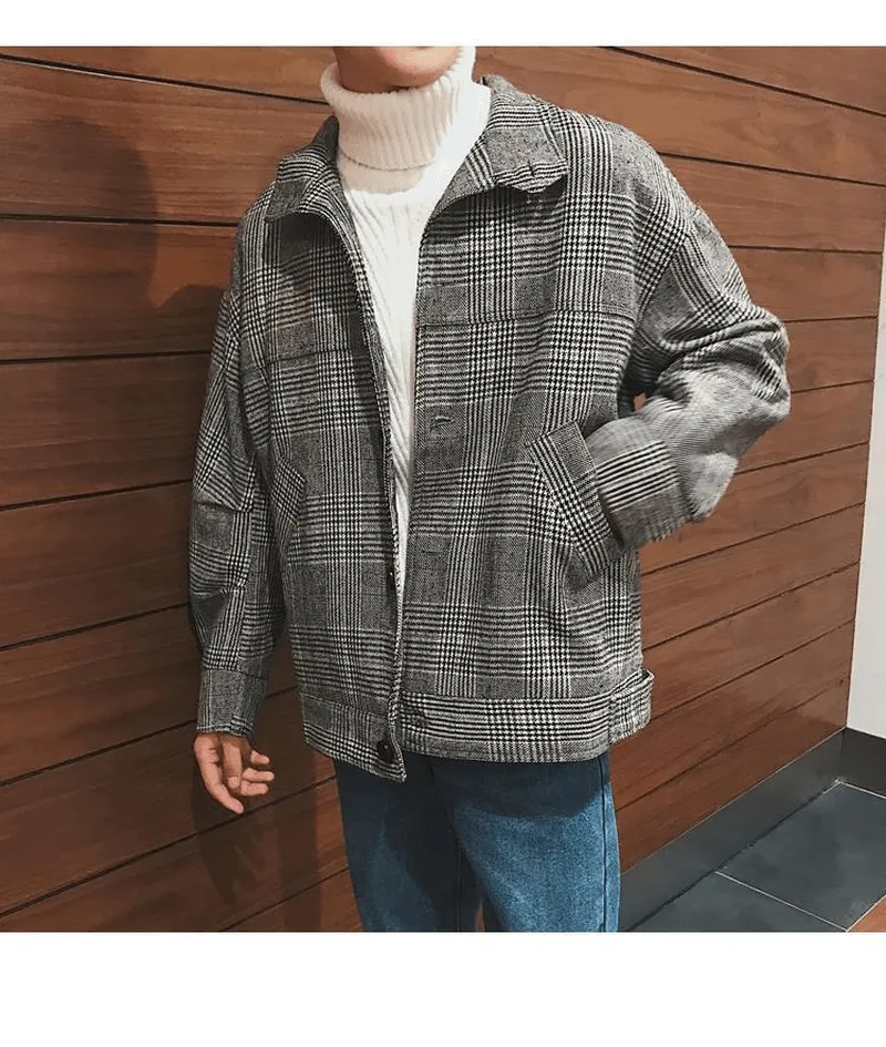 Reinforced Hems Thick and Loose Boys' All-Match Short Plaid Coat