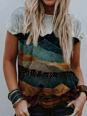 product customer retention cycling suitable Ladies' Landscape Print Short Sleeve T-Shirt Shirt