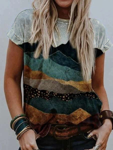 product customer retention cycling suitable Ladies' Landscape Print Short Sleeve T-Shirt Shirt