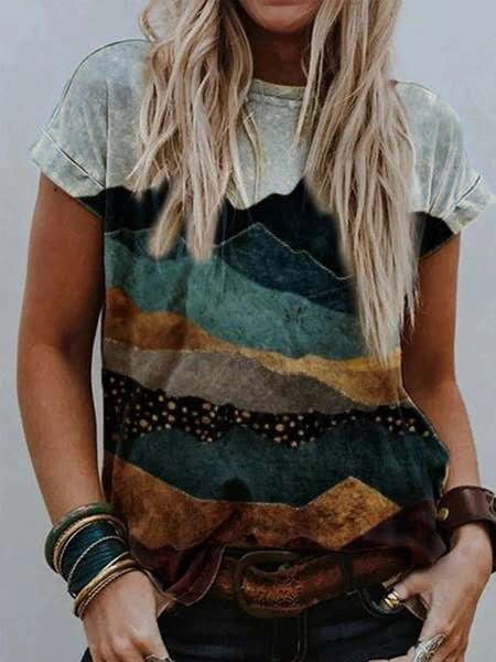 product tribal energy Ladies' Landscape Print Short Sleeve T-Shirt Shirt