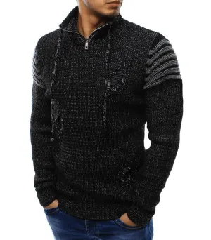 High Neck Zipper Broken Hole Fashion Trendy Sweater Trendy