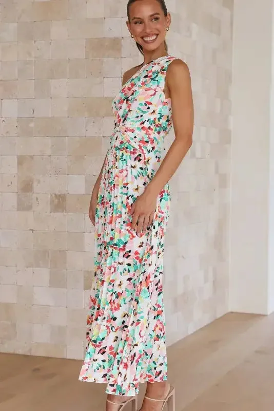 Mediterranean Air Workwear Essentials Boho Floral Pleated Maxi Dress