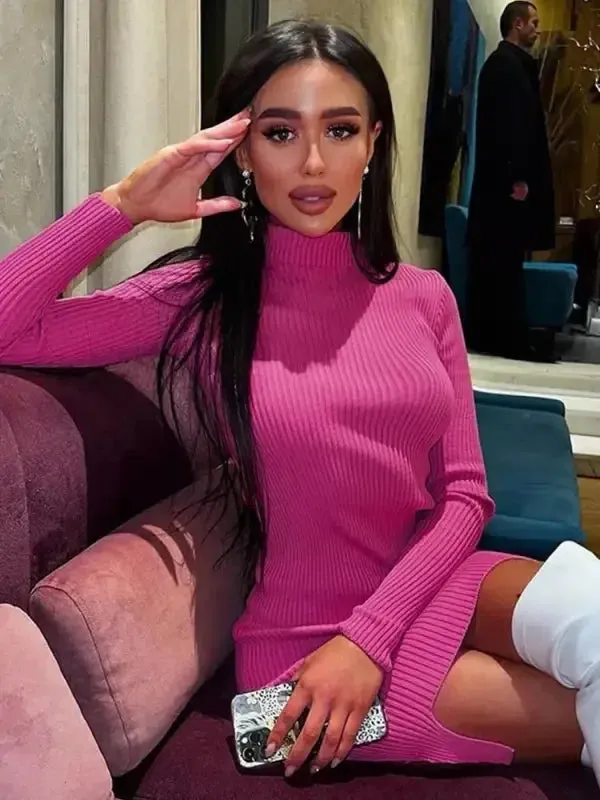 Knitted Turtleneck Bodycon Dresses Heart Soul