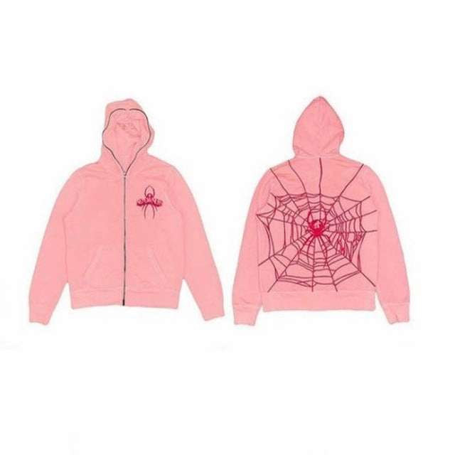 Hip Hop Men Sweatshirt Hoodie Full Back Spider Web Printed S Rat like Matching Set