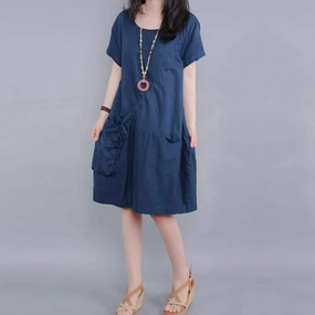 Women's Casual Cotton Dress Earth-Tone velvet feel