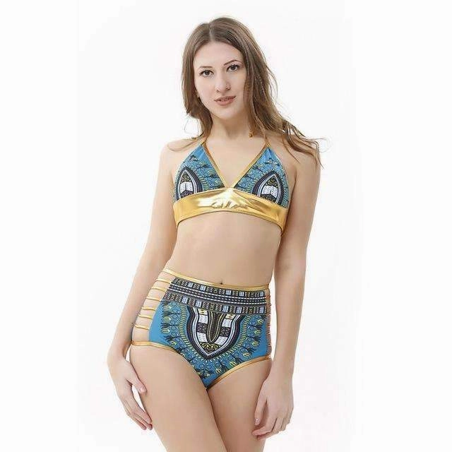 Anti Sag Waistband Secure Fit Design Women's Egyptian Graphic Halter Hollow Sexy Bikini