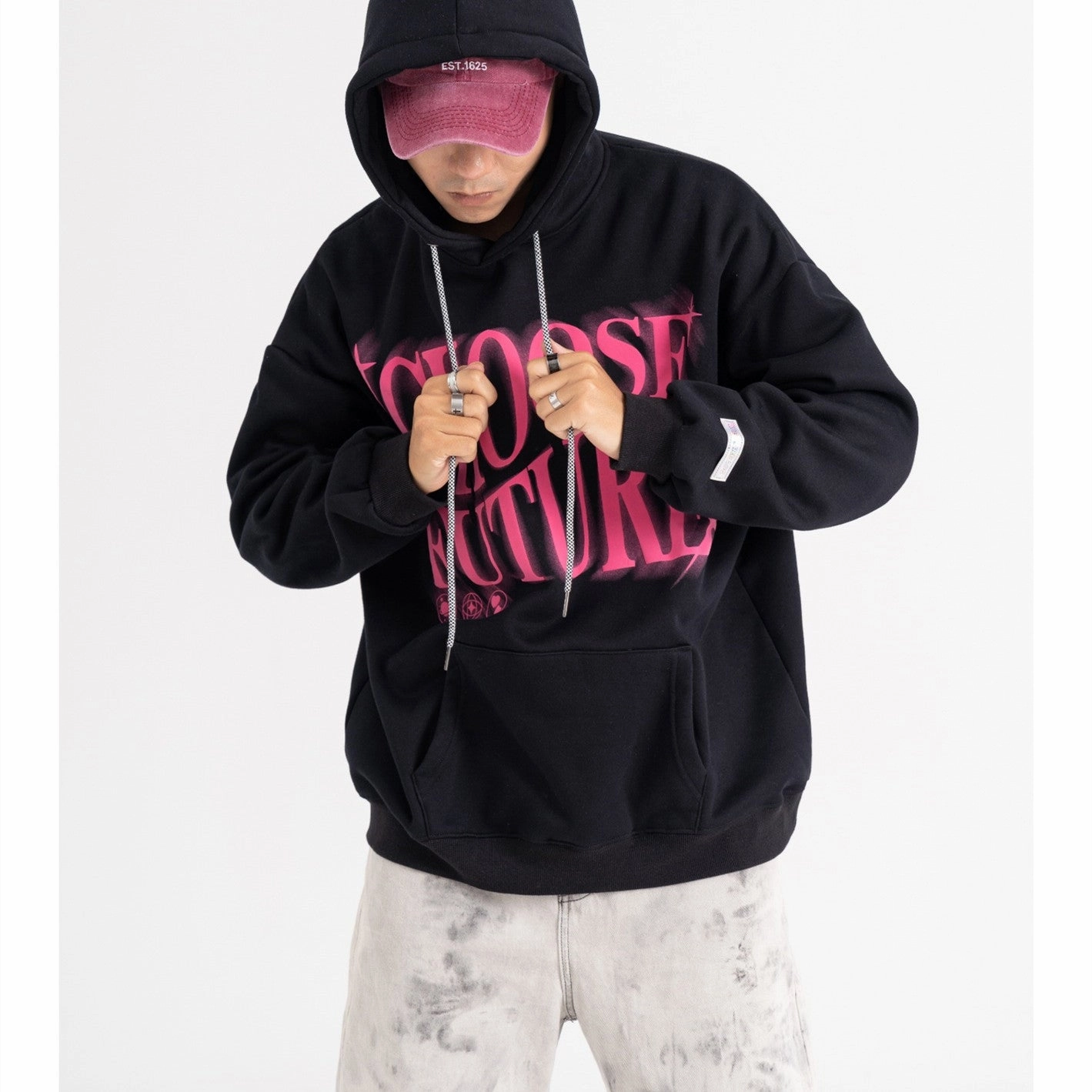 High Street Fashion Brand Foaming Letter Couple Hooded Sweater Simple Outfit Non Restrictive Cut