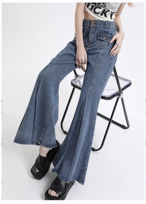 Premium Outdoor Enthusiast High Waist Double Buckle Stitching Wide Leg Skinny Jeans For Women