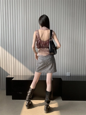 Cool Singer High Waist Short Skirt A- Line Skirt Leather Skirt Suit For Women