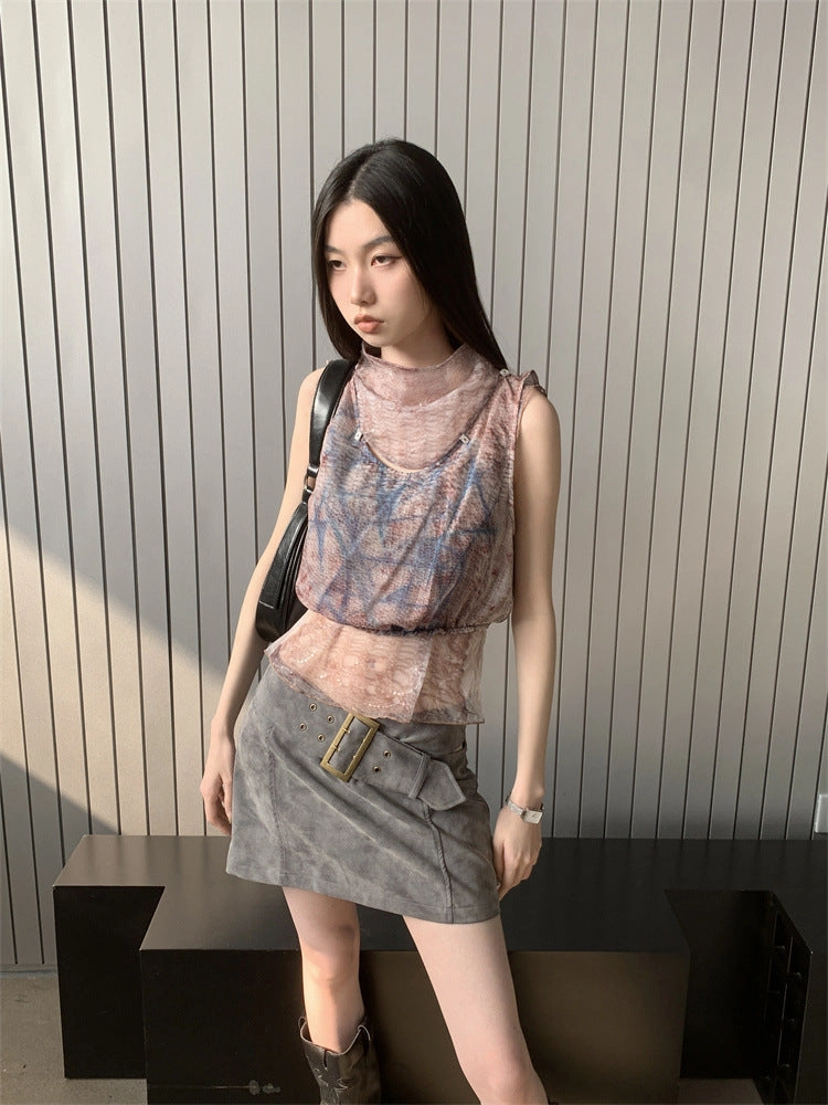 High Waist Short Skirt A- Line Skirt Leather Skirt Suit For Women Weekend Adult