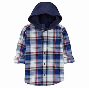 sporty wear BreathableFabricTech Boys' Plaid Button-Front Shirt with Hood 3R329510-981
