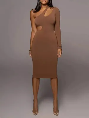 Effortless Style Street Sport One Shoulder Sexy Cut Out Dresses