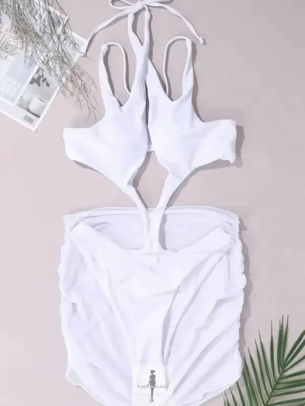 Hollow-out Irregular Swimwear with skirt Classic Fit