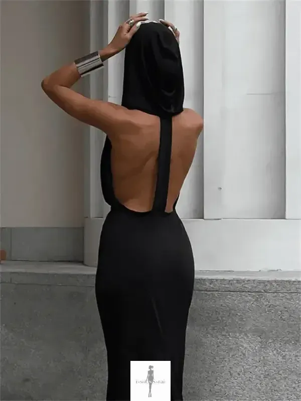 Model Glow Hooded Backless Summer Dress