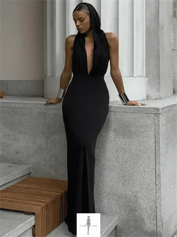 Hooded Backless Summer Dress Sun shield