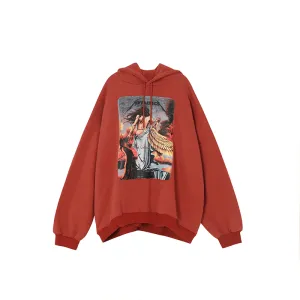 Bow Accents Hooded Hoodie Men'S Loose Plush Jet Offset Print Pullover Hoodie