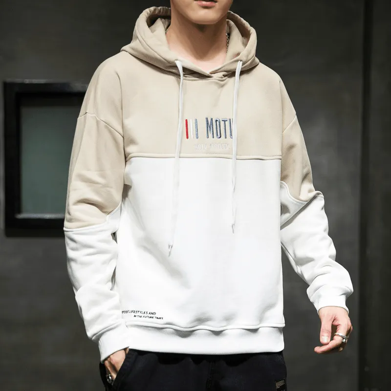 Hooded Sweater Men'S Color Matching Loose Hoodie Trendy Casual Brunch Outfit