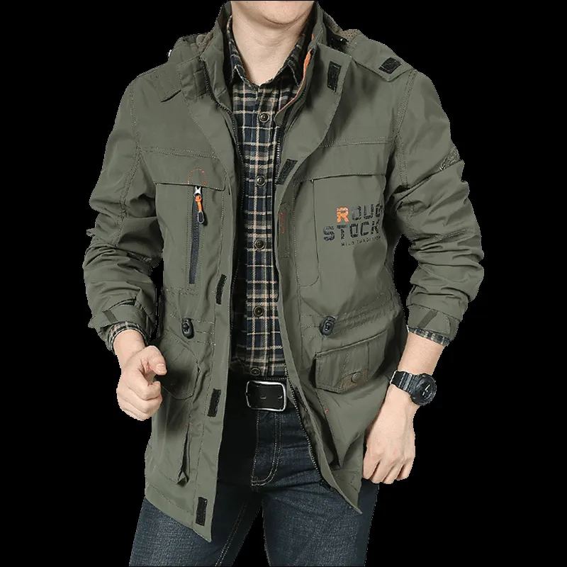 Winter plus Velvet Thick Loose Men'S Multi-Pocket Jacket Anti Static Interior