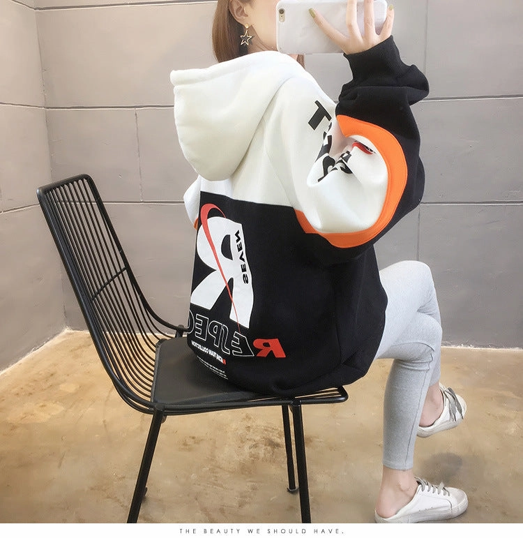 Hooded Coat Girl Loose Thick Lazy Style Sweatshirt Mesh Lined Hood