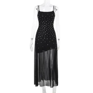 Hot Drilling Long Sheath Dress Women Stretchable