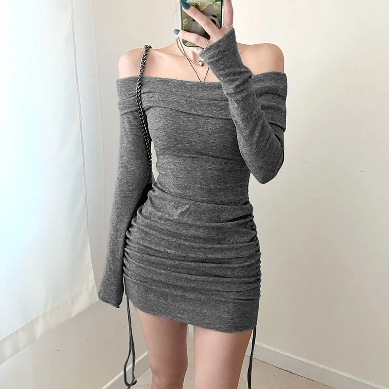 Breathable Vibe Style Hot Girl Wants To Close The Waist Knitted Long-sleeved Dress
