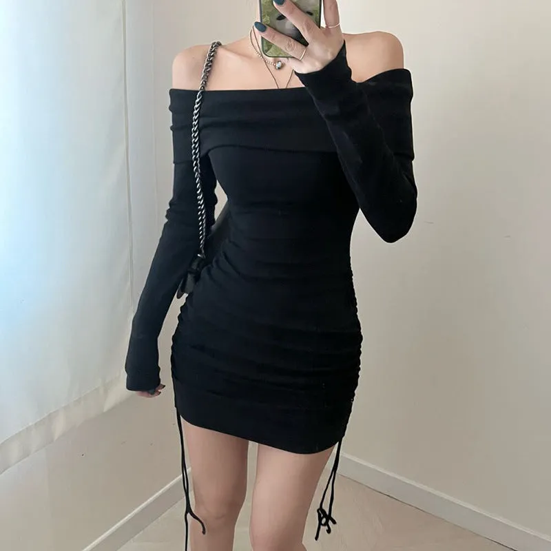 Hot Girl Wants To Close The Waist Knitted Long-sleeved Dress Multipurpose Elegant Outline