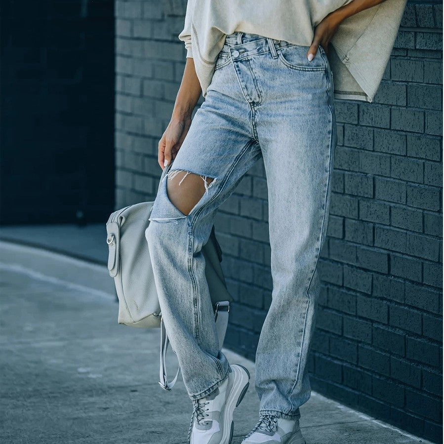 All Day Use Hundreds Of Torn Edge Hole Casual Denim Pants