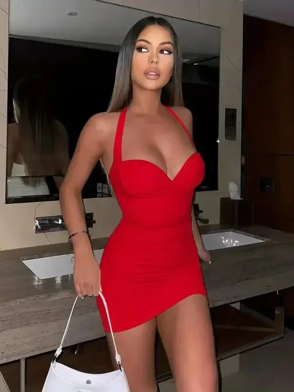 Ruched Halter Neck Dress Formal Look