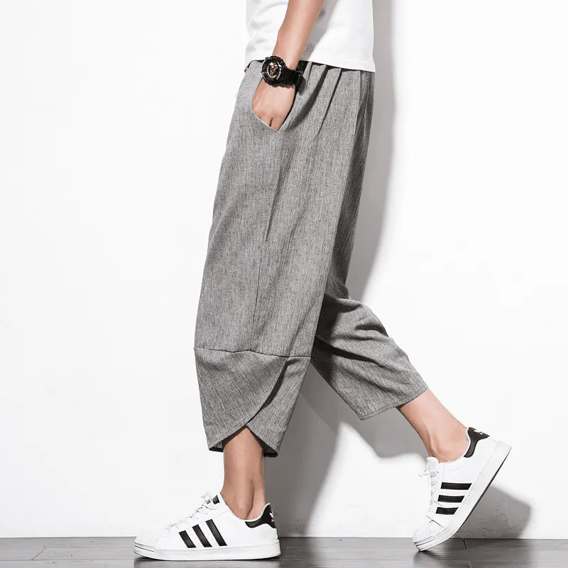 Linen Pants Summer Men'S Cropped Shorts Youth Wide Sweat Wicking Liner