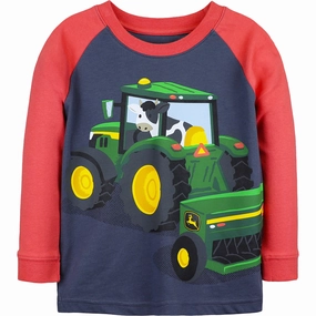 Toddler Boys' Long-Sleeve Cow Tractor Tee J4T558BT V Neck Design