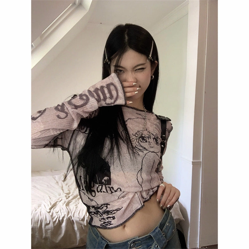 Low Impact Processing Comfy Layers Printed Long Sleeve T-shirt Top