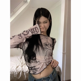 Low Impact Processing Comfy Layers Printed Long Sleeve T-shirt Top