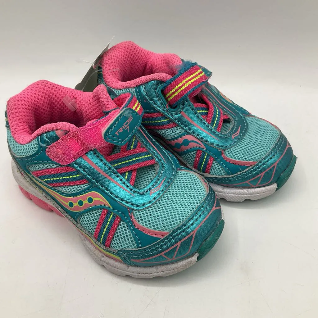 Size 4: Saucony BLUE PINK Velcro Sneakers Subtle Texture