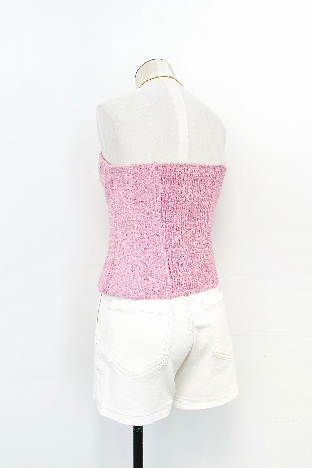 Slim Fit Shirt HighNeck Indie Strapless Tweed Bustier Top