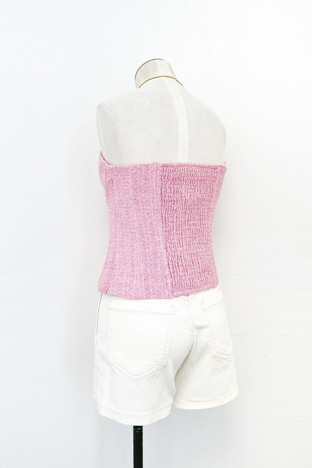 Indie Strapless Tweed Bustier Top HiddenStoragePocket Flexible Waistband